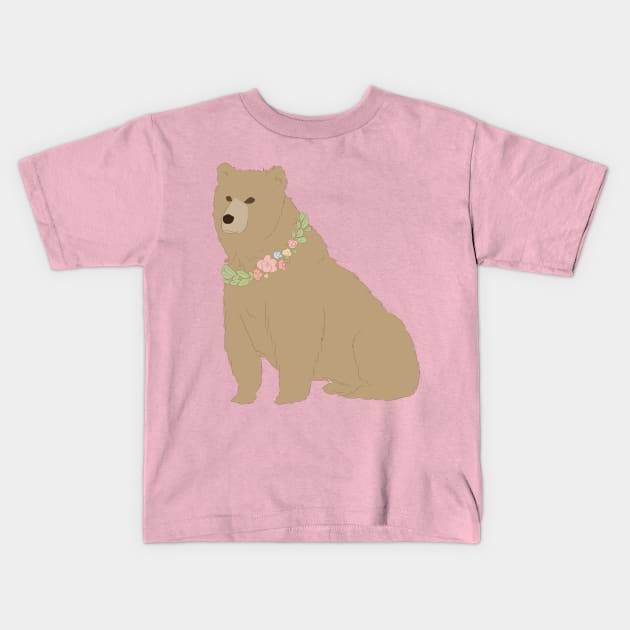 Floral Bear Kids T-Shirt by littlemoondance